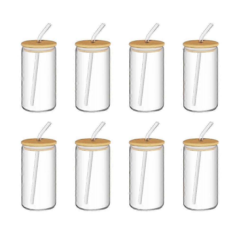 Set Aus 8 Gläsern, Glasgefäßen Mit Deckeln Und Strohhalmen, Ein Elegantes Geschenk Für Freunde Und Familie
