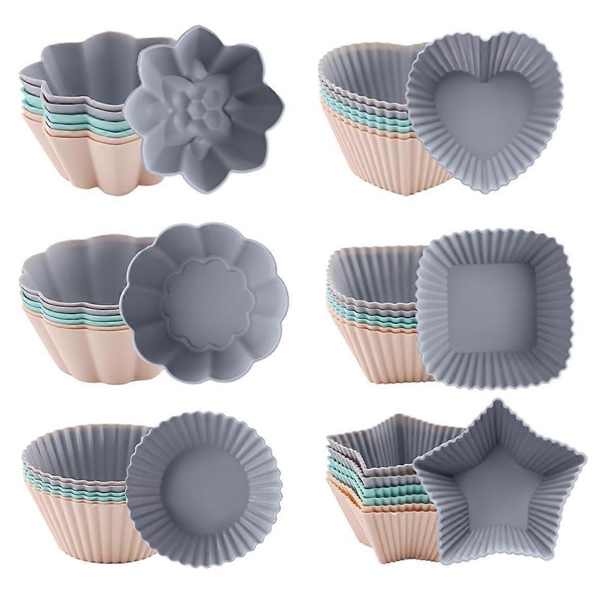 36 Silikon-muffinformen, 6 Verschiedene Formen, Antihaftbeschichtete Silikon-backformen, Wiederverwendbare Beschichtete Silikon-muffinformen