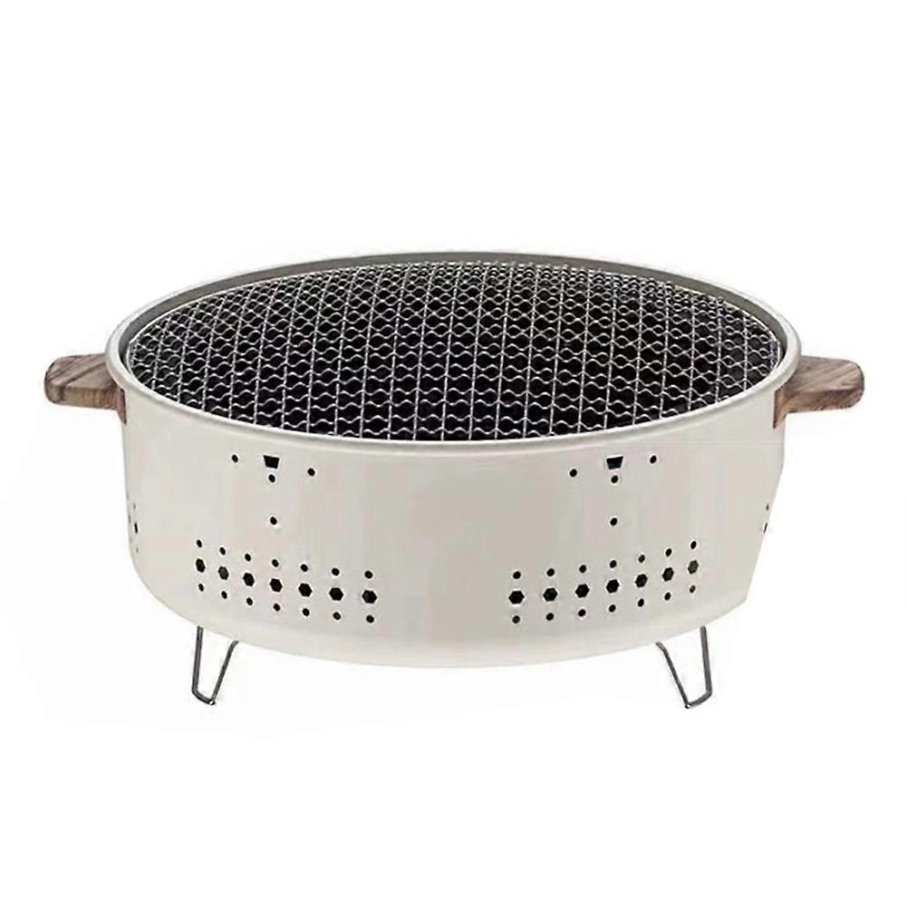 Tragbarer Runder Edelstahlgrill Mit Holzkohleofen Und Herausnehmbaren Grillrosten, Ideal Für Camping Und Outdoor-aktivitäten.