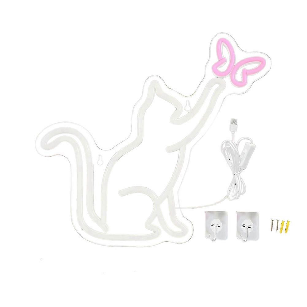 Neonlichtschild Katze, Schmetterling, Schmetterling, Usb-betrieben, Mit Dimmer, Wanddekoration Für Kinderzimmer, Geburtstagsgeschenk Für Mädchen.