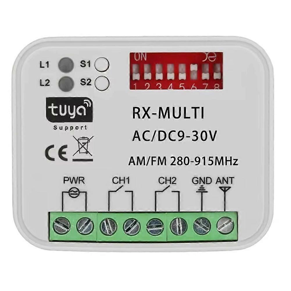 Tuya Wlan-garagentor-empfänger, Universeller 2-kanal-multifrequenz-empfänger Für Fernbedienungen 280–915 Mhz, 9–30 V