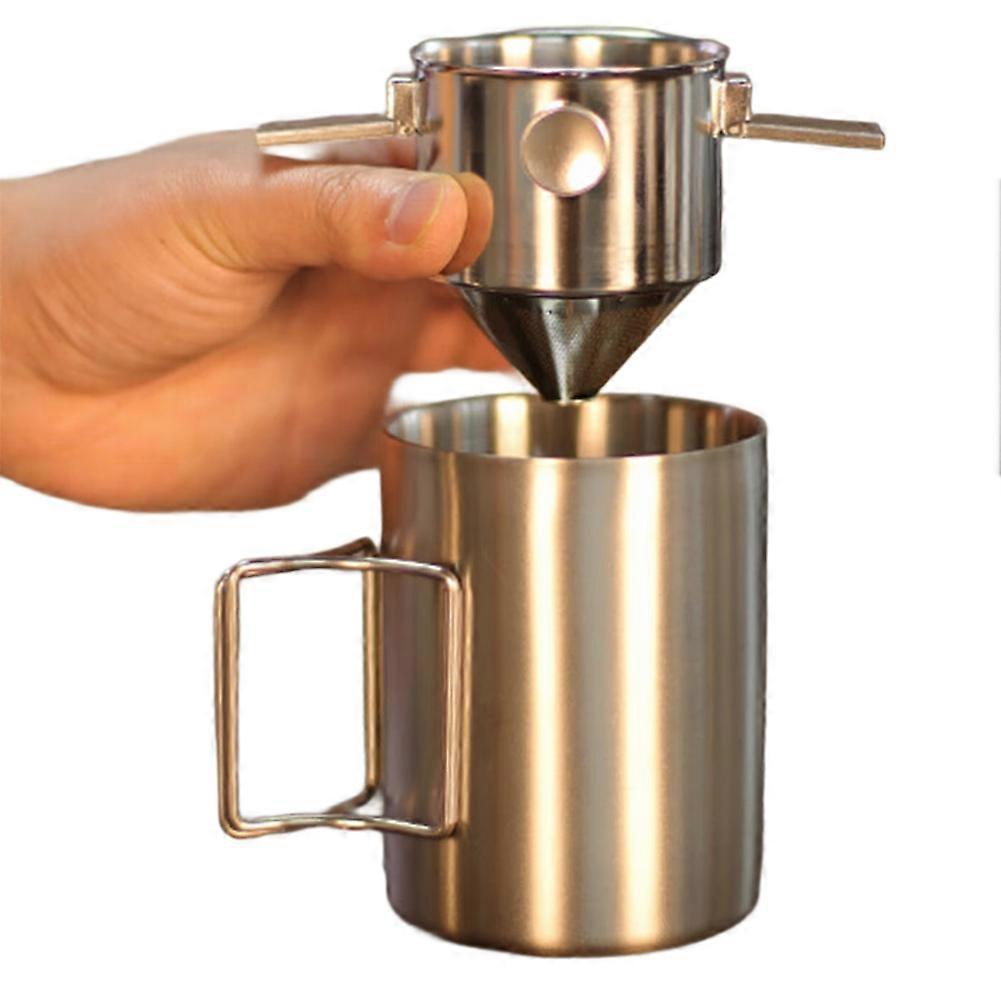 Tragbarer Edelstahl-kaffeebecher Mit Ohrfilter, Manueller Kaffeefilter, Filterloser Trichter, Kaffeebesteck