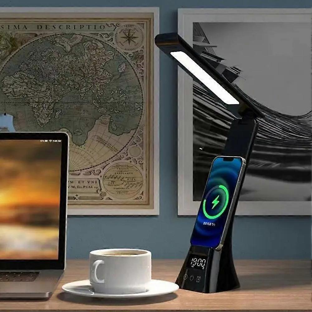 Wiederaufladbare Schreibtischlampe Mit Lcd-bildschirm Und Klappbarem Arm, Augenschonend, Schwarz.