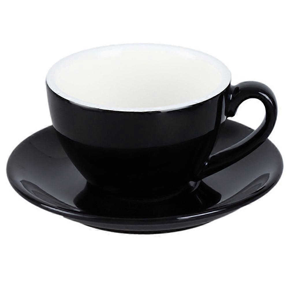Minimalistischer 220-ml-keramikbecher, Einfarbig Mit Boden, Europäischer Stil, Für Paare, Ideal Für Tee Oder Latte. Farbe: Schwarz.