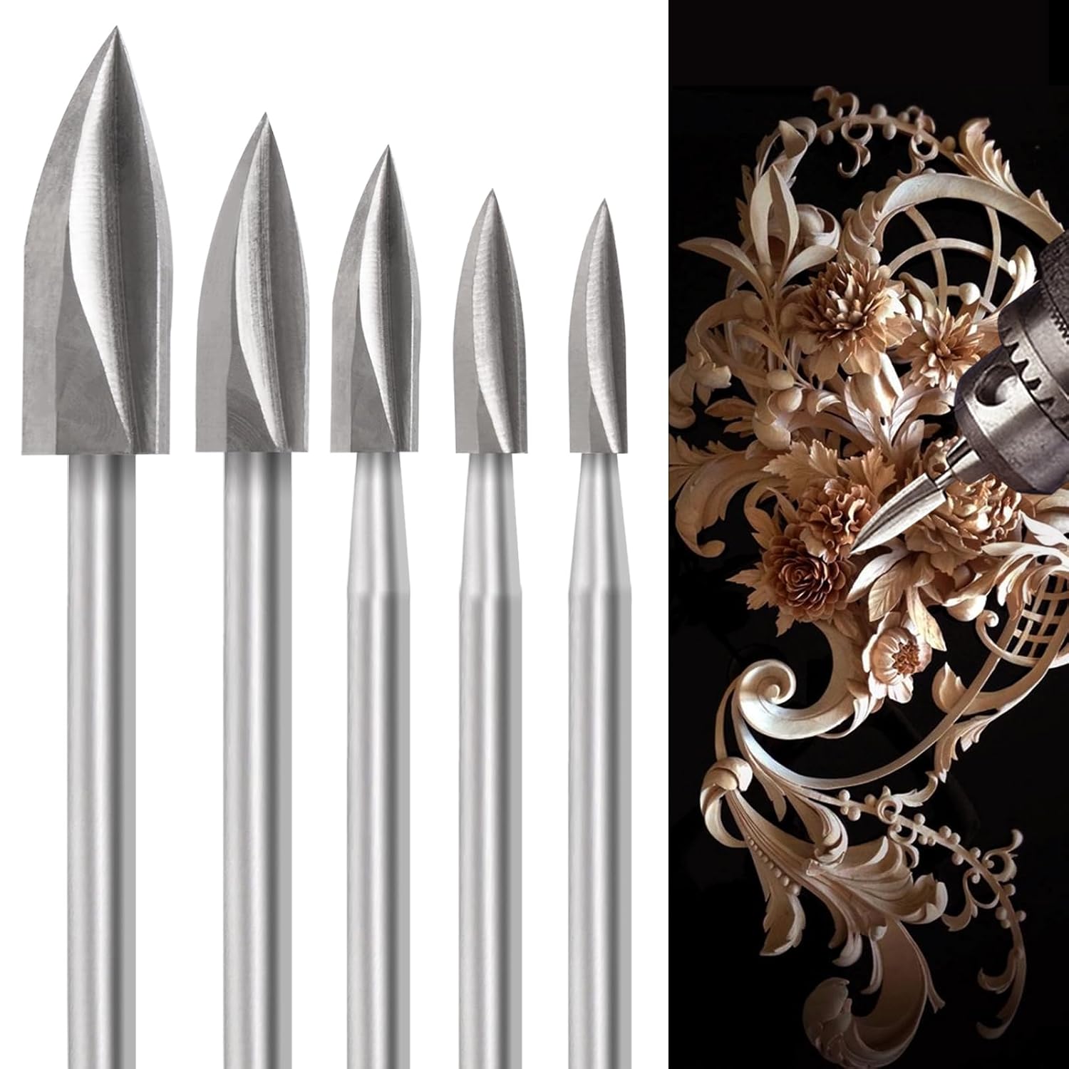 5 Stk. Holzschnitz Bohrer Set (3-8mm) 1/8" Schaft Hss – Trikuspidal Gravierbohrer Fräser Für Dremel & Rotationswerkzeuge, Schnitzen, V-nuten & Diy Holzbearbeitung