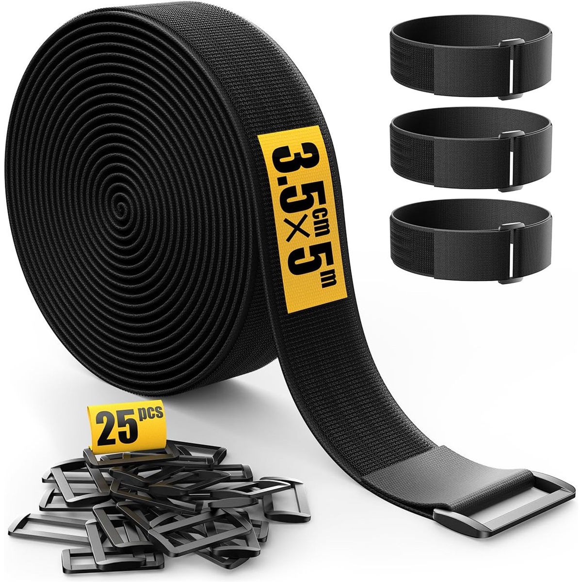 Breites Klettband 3,8cm X 5m, Mit 25 Schnallen, Klett Kabelbinder, Schwarz