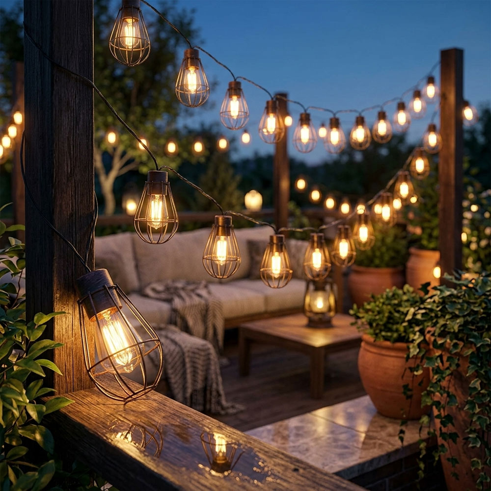 Außenleuchte Lichterkette Gartenleuchte Solar 40x Led Bronze Metall Ip44 L 200 Cm