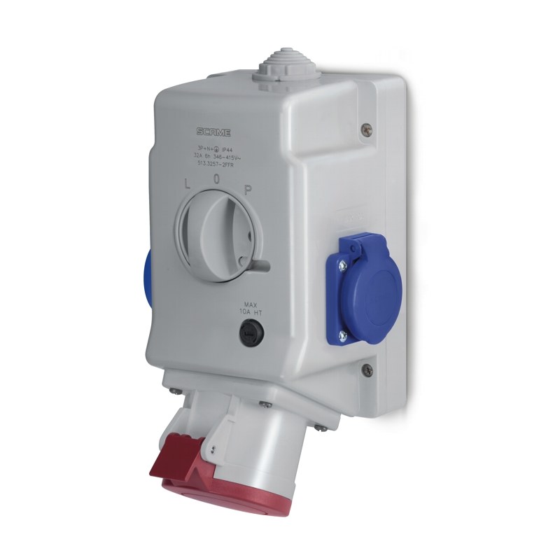 Optima-kombi-aufputzsteckdose 3p+n+e 16a + 2x230v Mit L-0-p-schalter