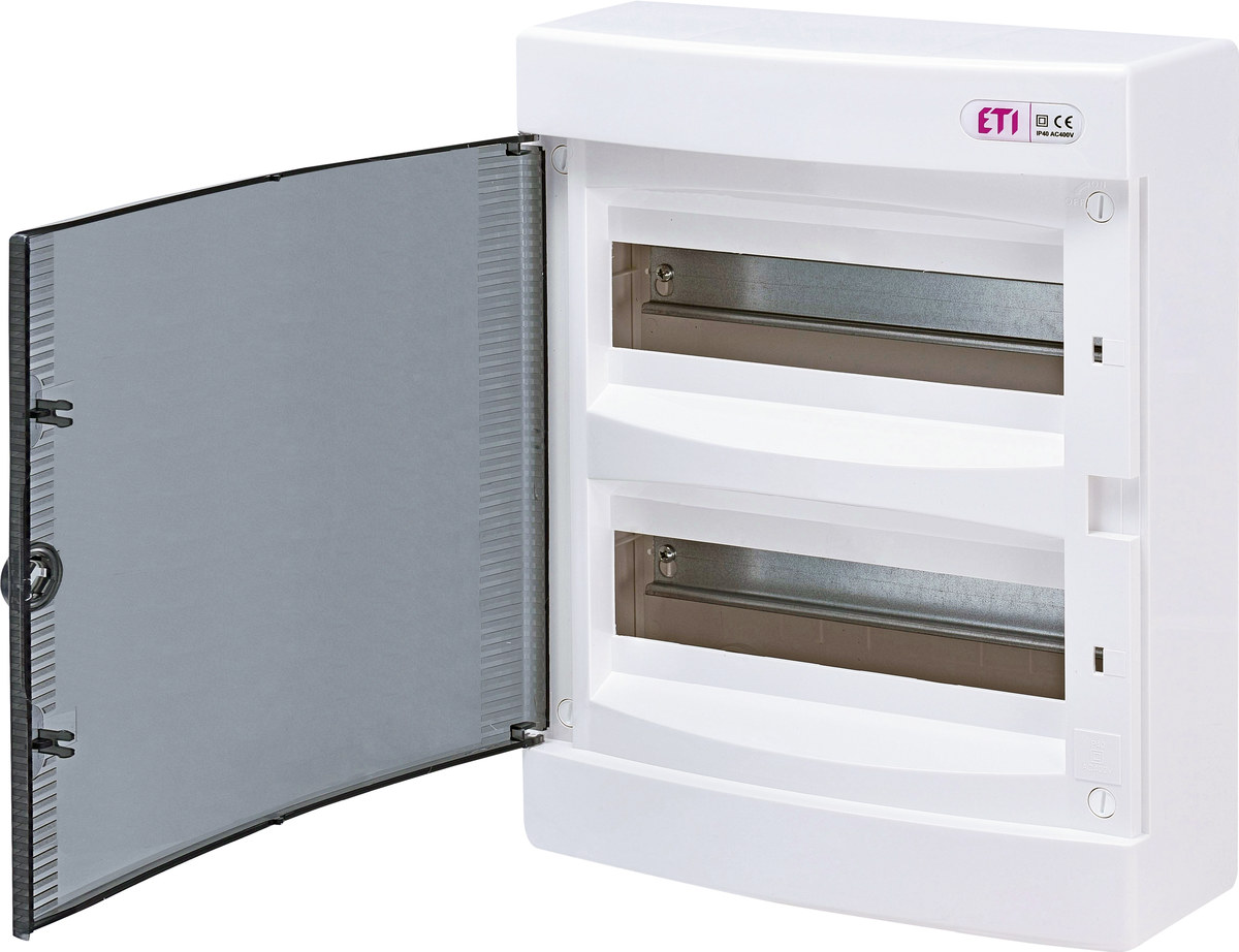 Aufputz-verteilerkasten Mit 24 Modulen, Schutzart Ip40, Transparente Tür Ect24pt-s