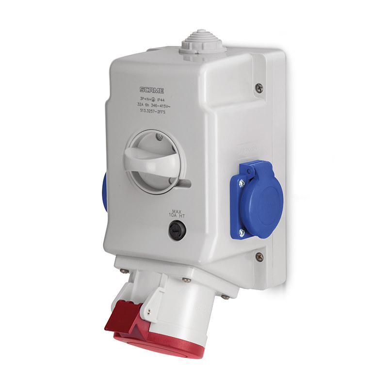 Optima-kombi-aufputzsteckdose 3p+n+e 32a + 2x230v Mit Schalter 0-1