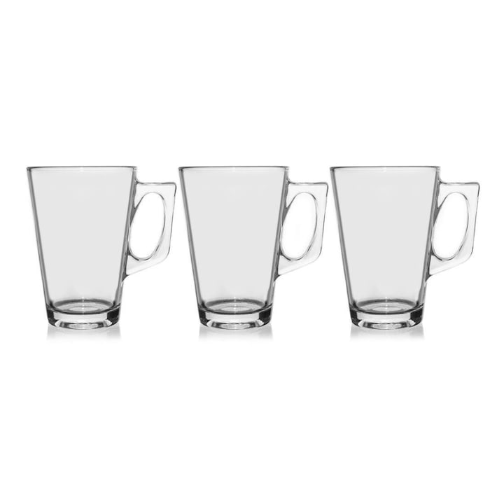 Set Aus 3 Kaffee-/teetassen Von Excellent Houseware, Glas, 7,5 X 11 Cm, 250 Ml, Transparent
