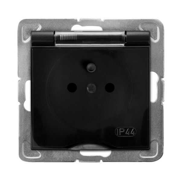 Spritzwassergeschützte Steckdose Mit Erdung, Ip-44, Transparenter Deckel – Schwarz