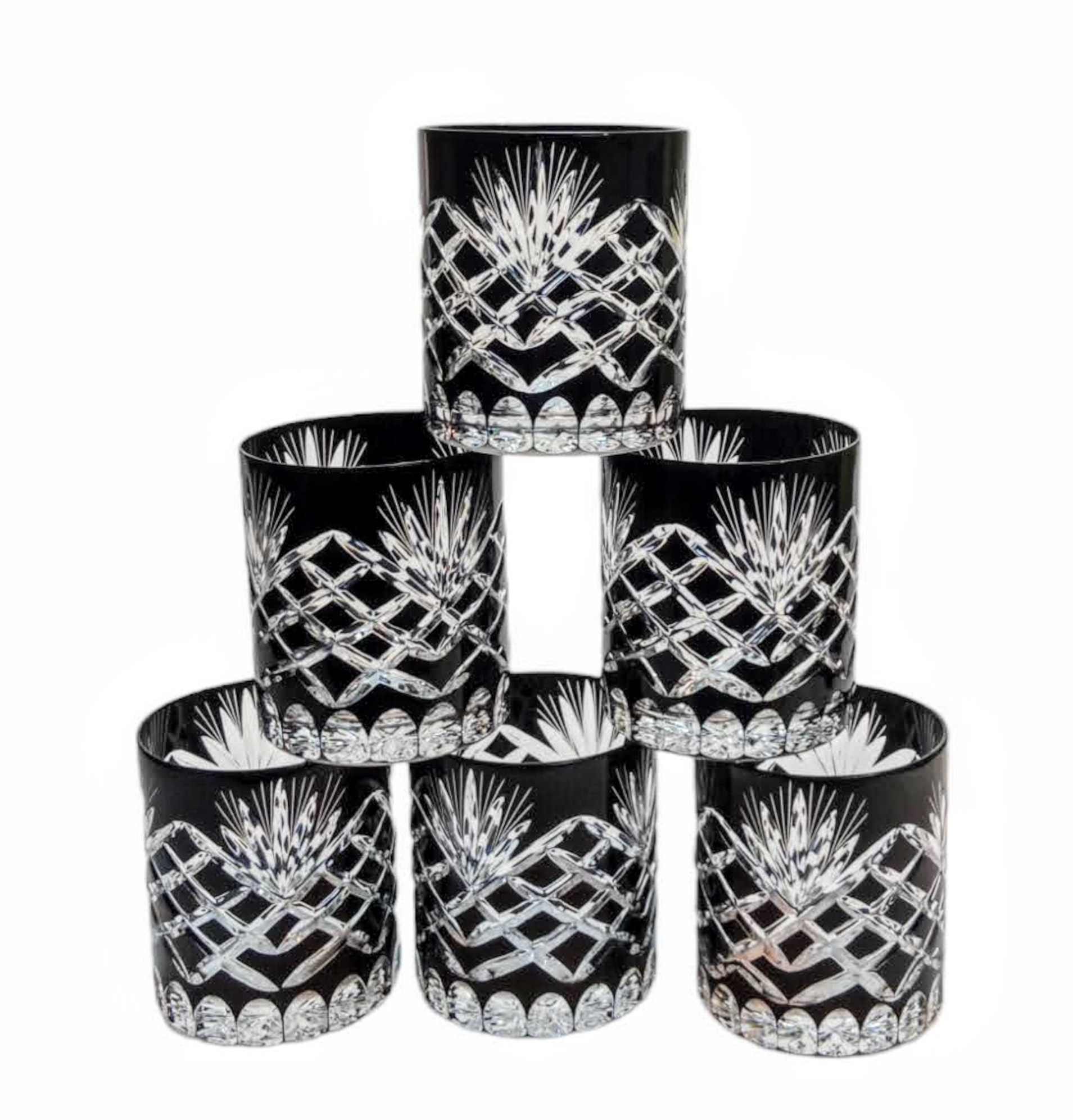 Schwarze Kristall-whiskygläser Mit Ananas-motiv, 6 Stück