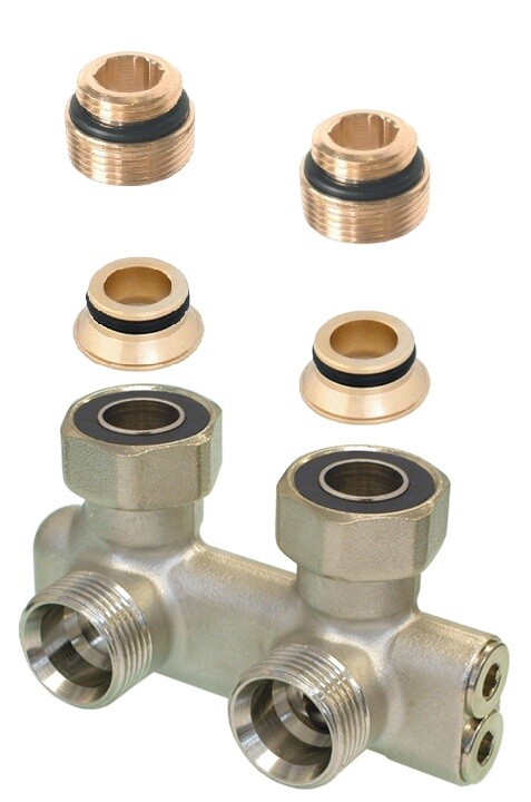 Kreuzverbinder Mit Absperrventil, Winkel, 50 Mm, 1/2gz + 3/4nz X 3/4gz, Vernickelt