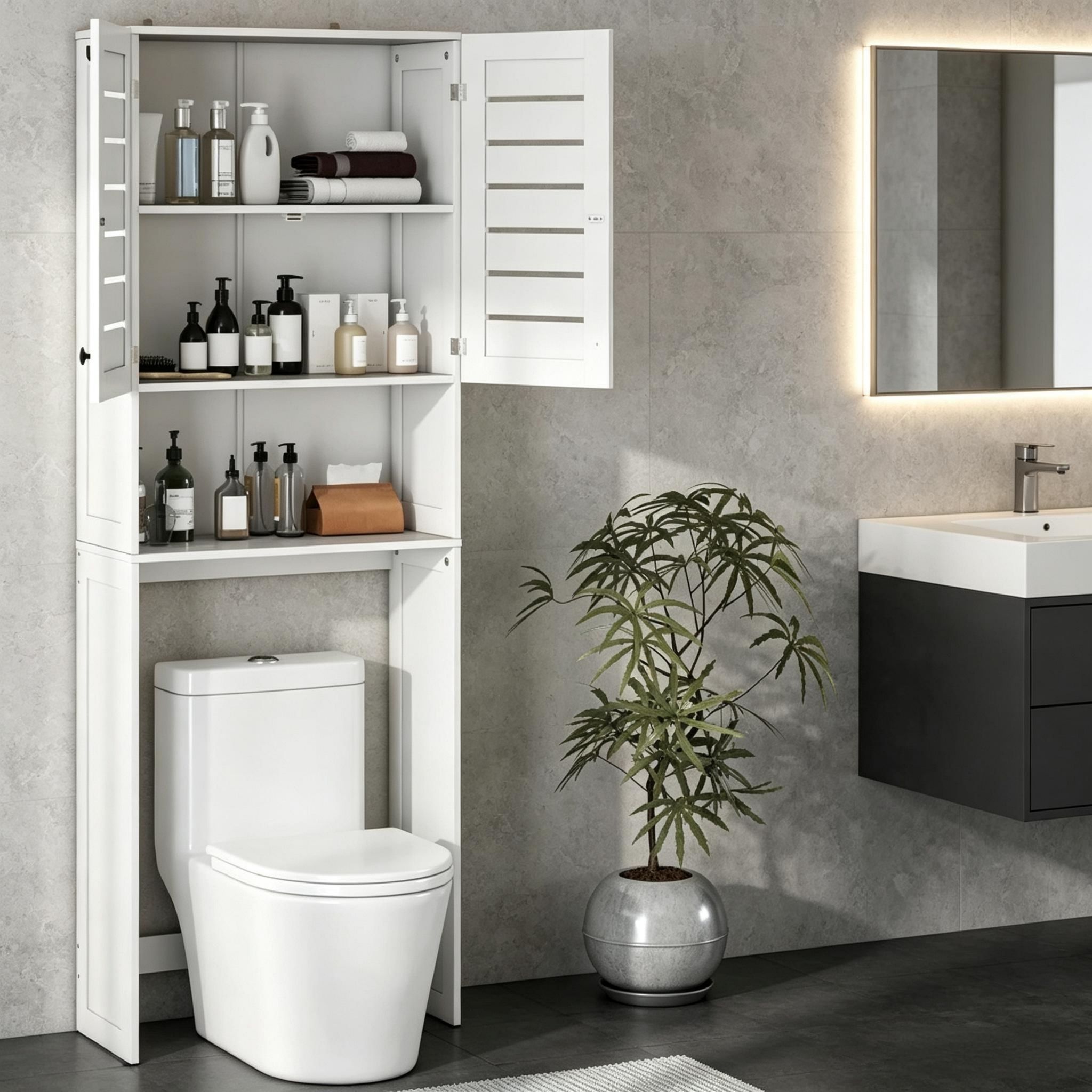 Möbel Über Toilette & Waschmaschine, Wc‑aufbewahrungsschrank Mit Doppeltür, Platzsparendes Badregal Für Badezimmer