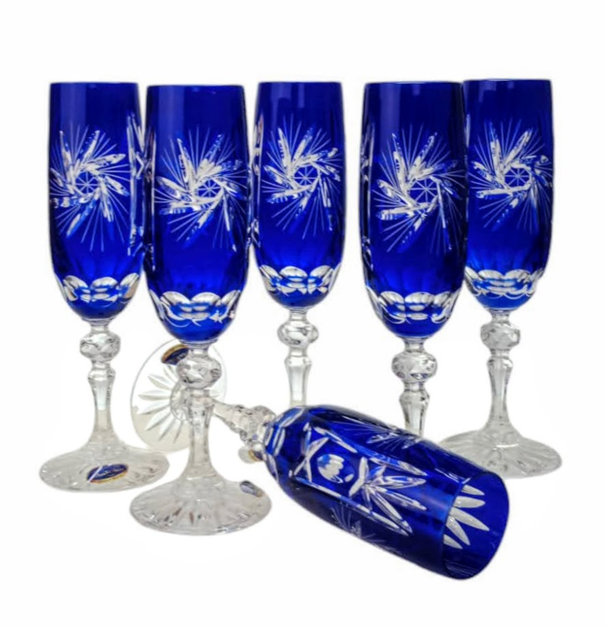 Kobaltblaue Kristall-champagnergläser, 170 Ml, Olivenmühle