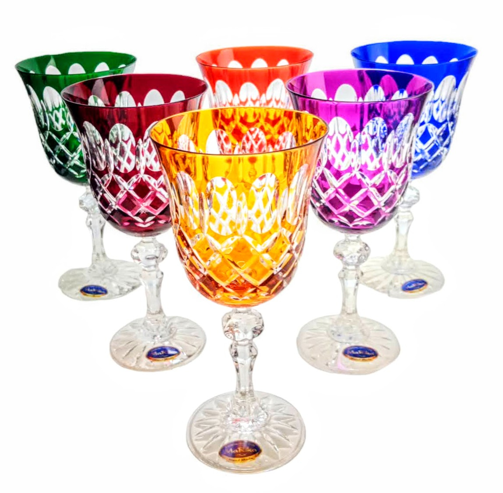Bunte Kristallweingläser 220 Ml, Olivenmuster