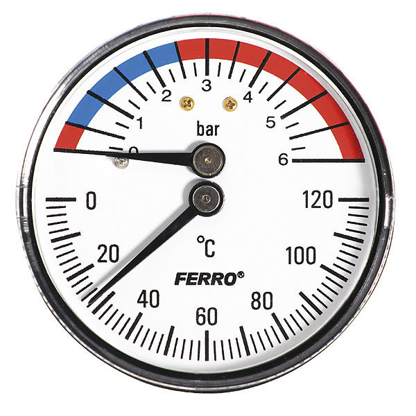 Thermomanometer 63 Mm 1/2 Zoll Axial 0-6 Bar, 0-120 °c