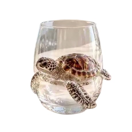 Mundgeblasenes Whiskyglas Mit 3d-meeresschildkrötenmotiv