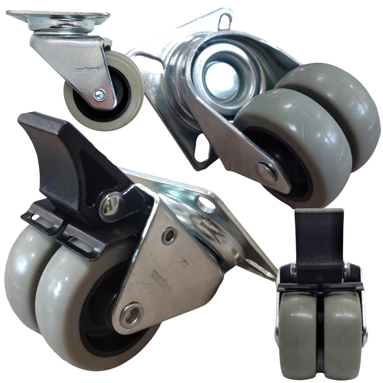 Lenkrollensatz, 4 Stück, Doppelrollen, Bremse, 50 Mm, 300 Kg, Polyurethan