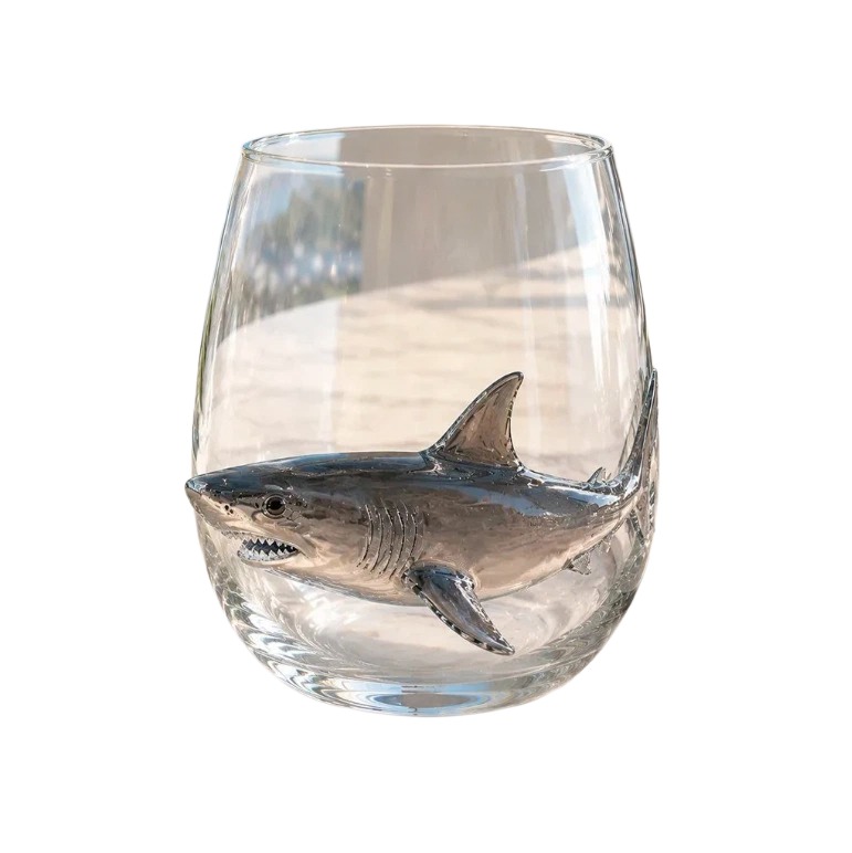 Mundgeblasenes Whiskyglas, 3d-haifischdesign