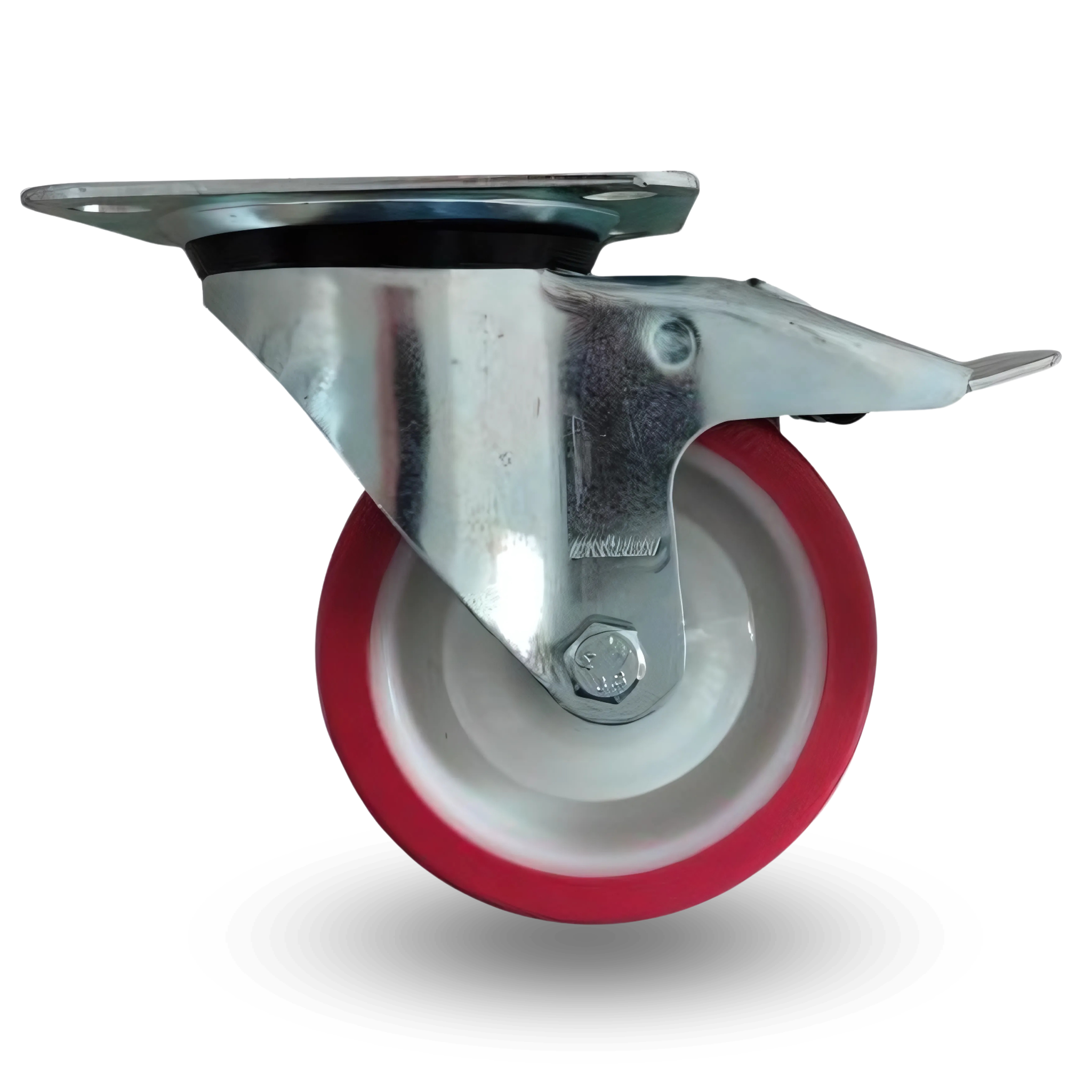 Schwenkrad, Radsatz, Bremse, 100 Mm, 200 Kg, Bppu, 1001, Rot, Polyurethan