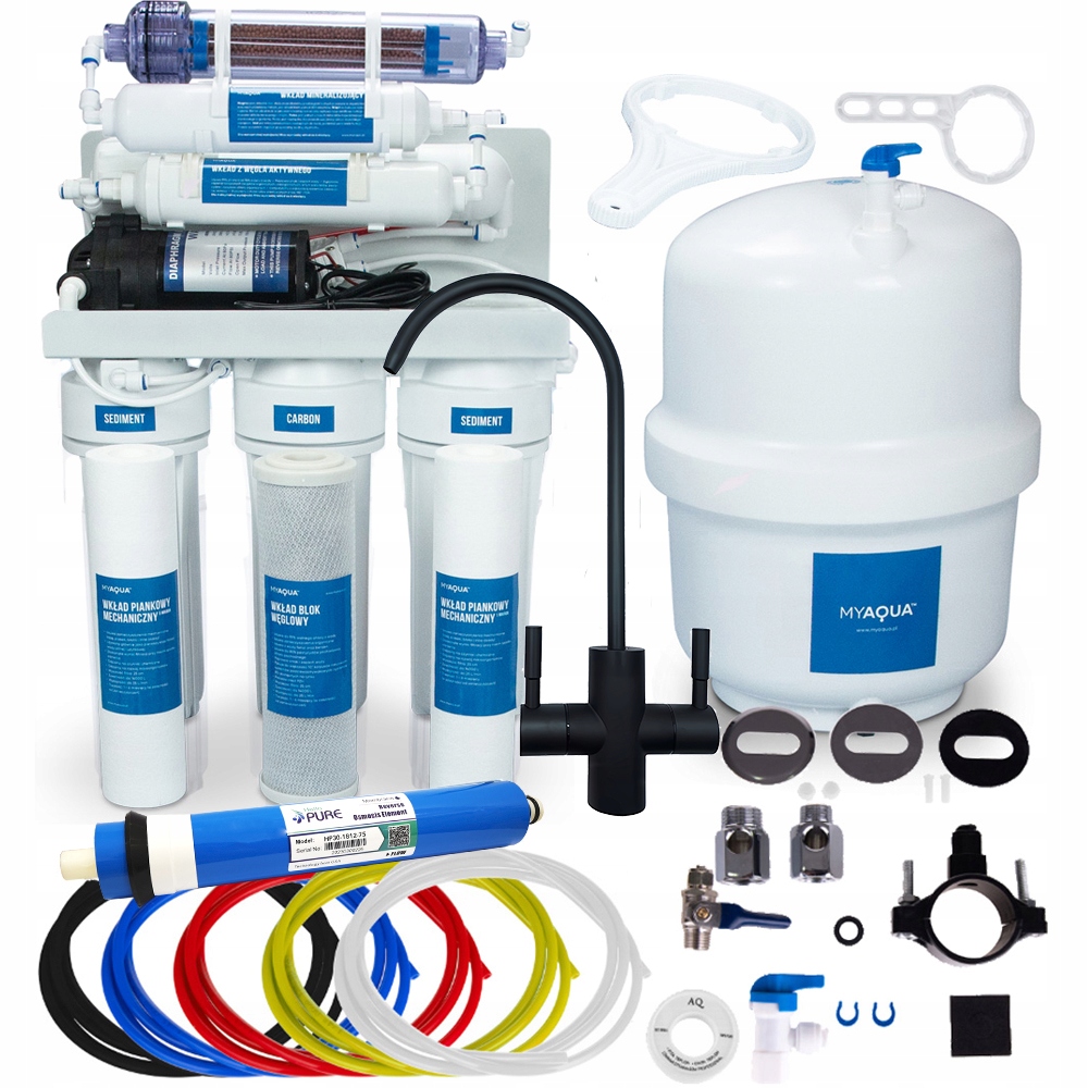 Ro7 Wasserfilter Mit Pumpe, Umkehrosmose, Osmosefilter, Schwarzer Wasserhahn