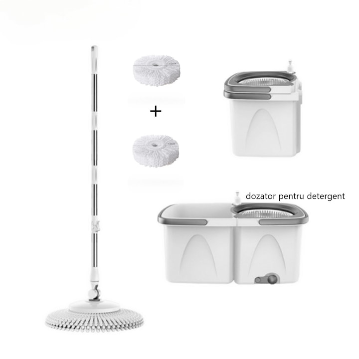 Dreamramp Reinigungsset, Eimer Mit Mopp, Zwei Nachfüllpackungen, Höhenverstellbarer Edelstahlbehälter Und -stange, 4 L, Weiß