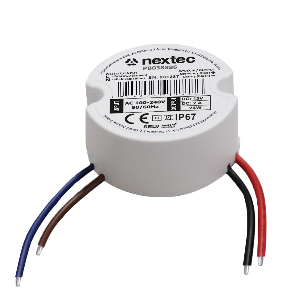 Rundes Netzteil 50 Mm, 12 V, Ip67, 2 A, 24 W