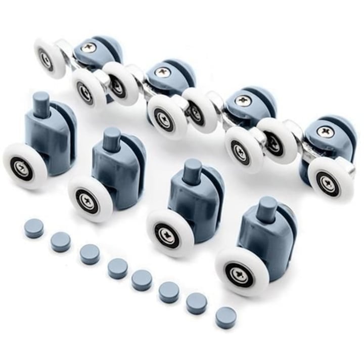 Set Mit 8 Doppelrollen Mit Lagern Für Duschkabine/duschwand, Grau