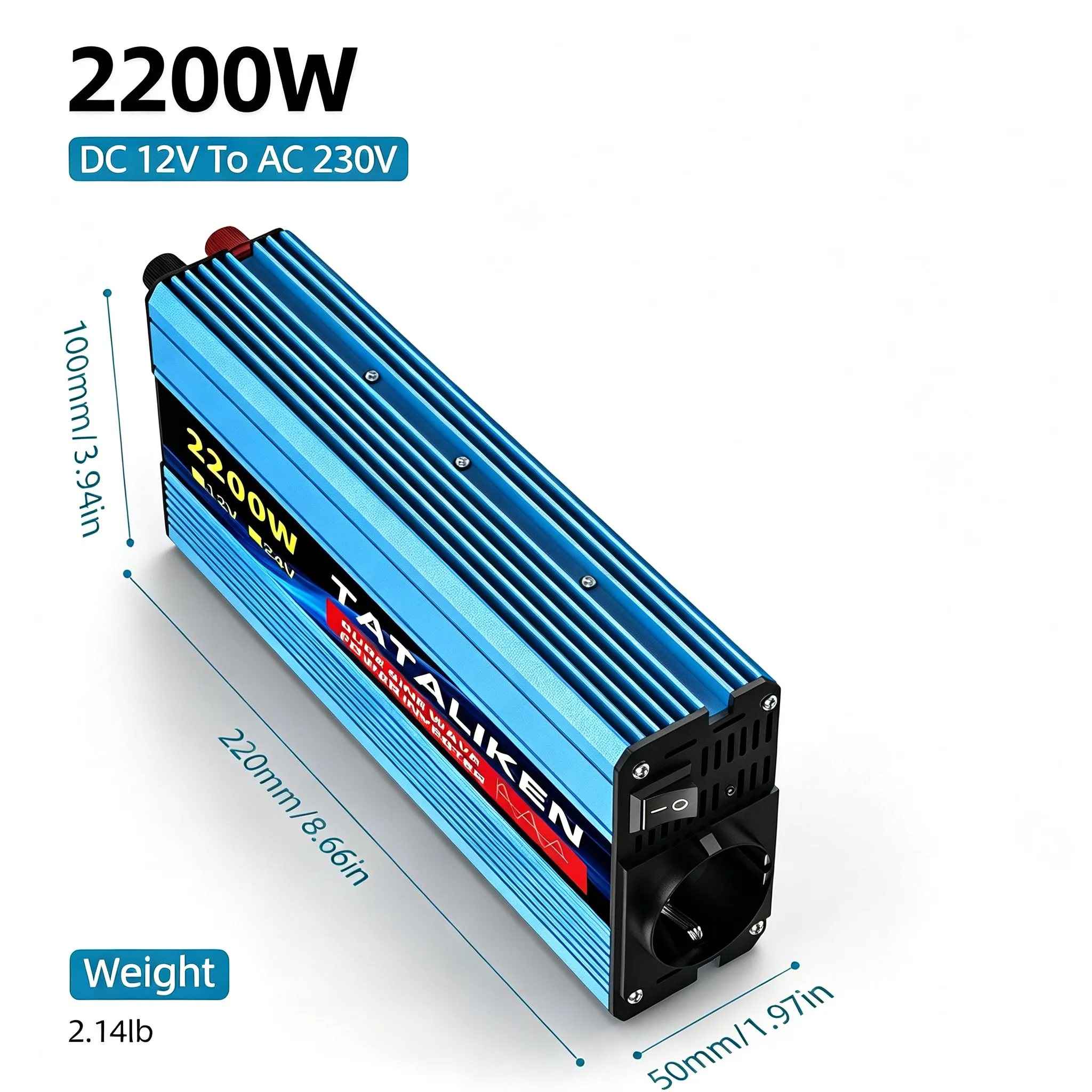 Tataliken Wechselrichter Reiner Sinus 2200w 12v Auf 230v Dc‑ac Spannungswandler Für Wohnmobil, Camping, Notstromversorgung