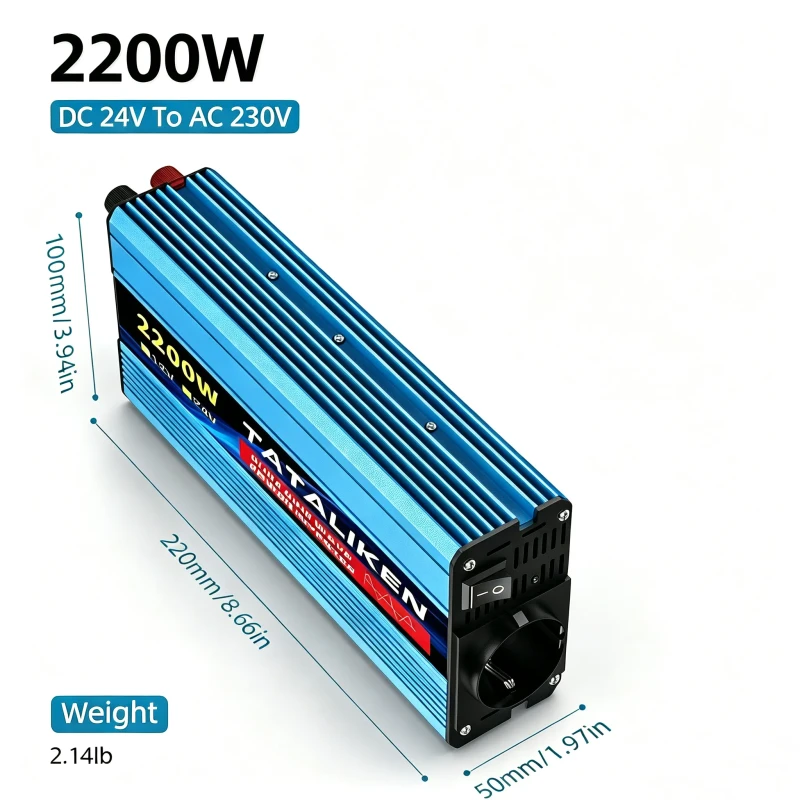 Tataliken Wechselrichter Reiner Sinus 2200w 24v Auf 230v Dc‑ac Spannungswandler Für Lkw, Wohnmobil, Notstromversorgung