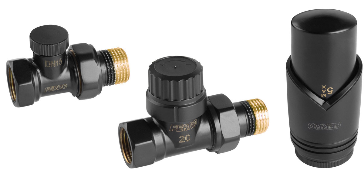 Dekoratives Thermostat-set, Gerade, Schwarz