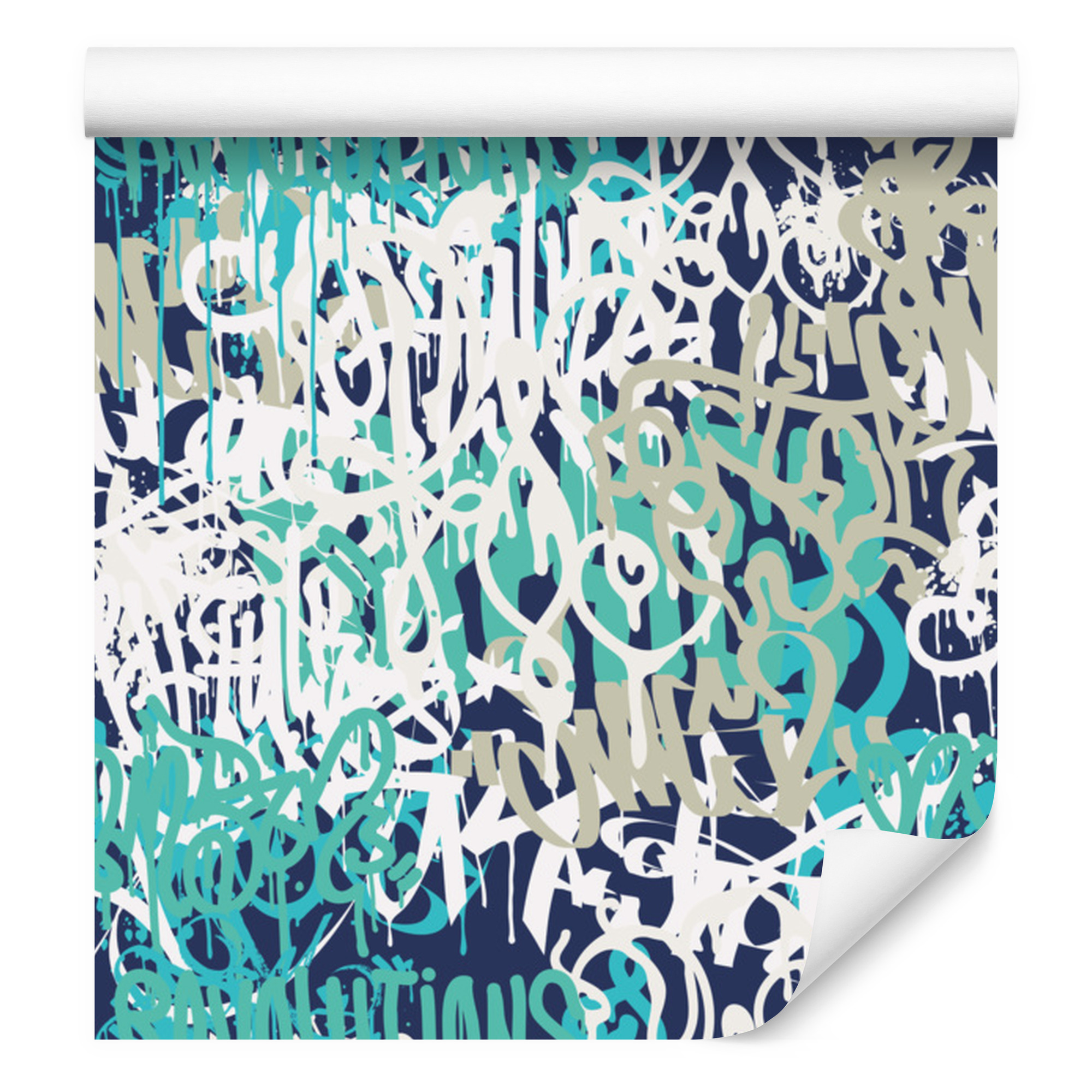 Graffiti-tapete In Blautönen Für Wohn- Und Schlafzimmer, 50 X 1000 Cm