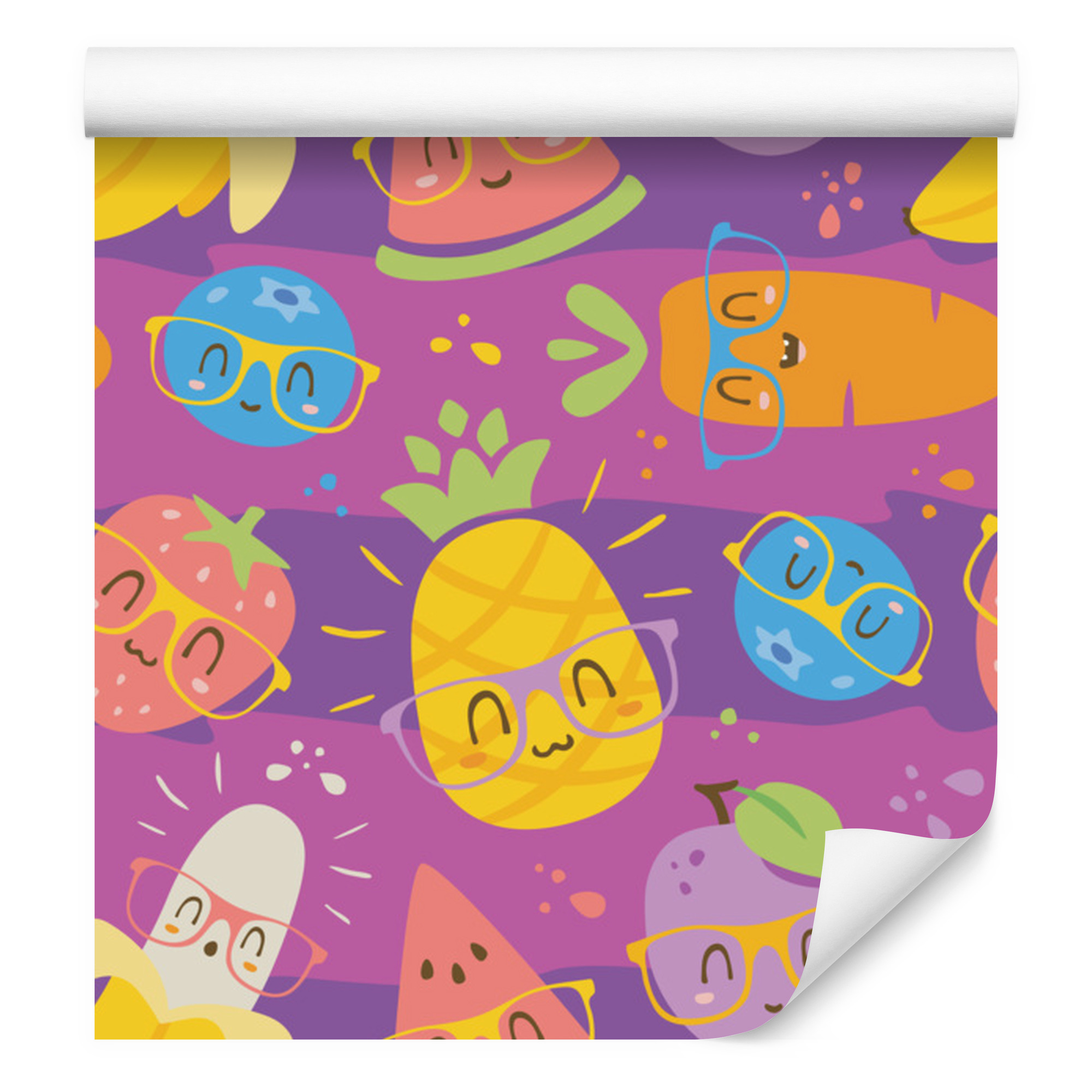Tapete Mit Buntem Obst- Und Gemüsemotiv In Gläsern Für Wohn- Und Schlafzimmer, 50 X 1000 Cm
