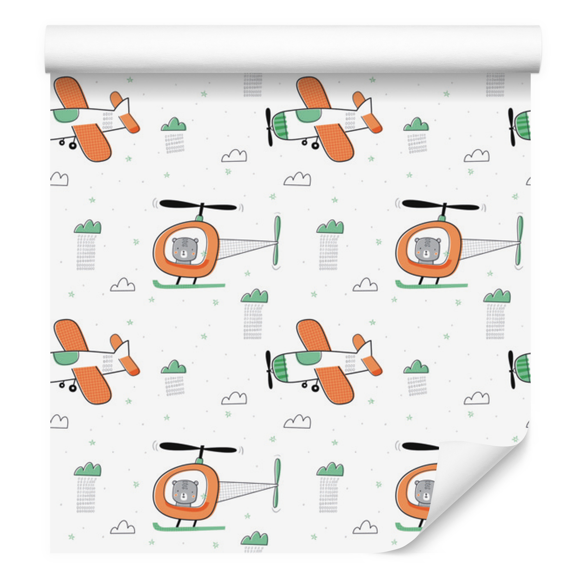 Tapete Mit Teddybären In Hubschraubern Für Wohn- Und Schlafzimmer, 50 X 1000 Cm