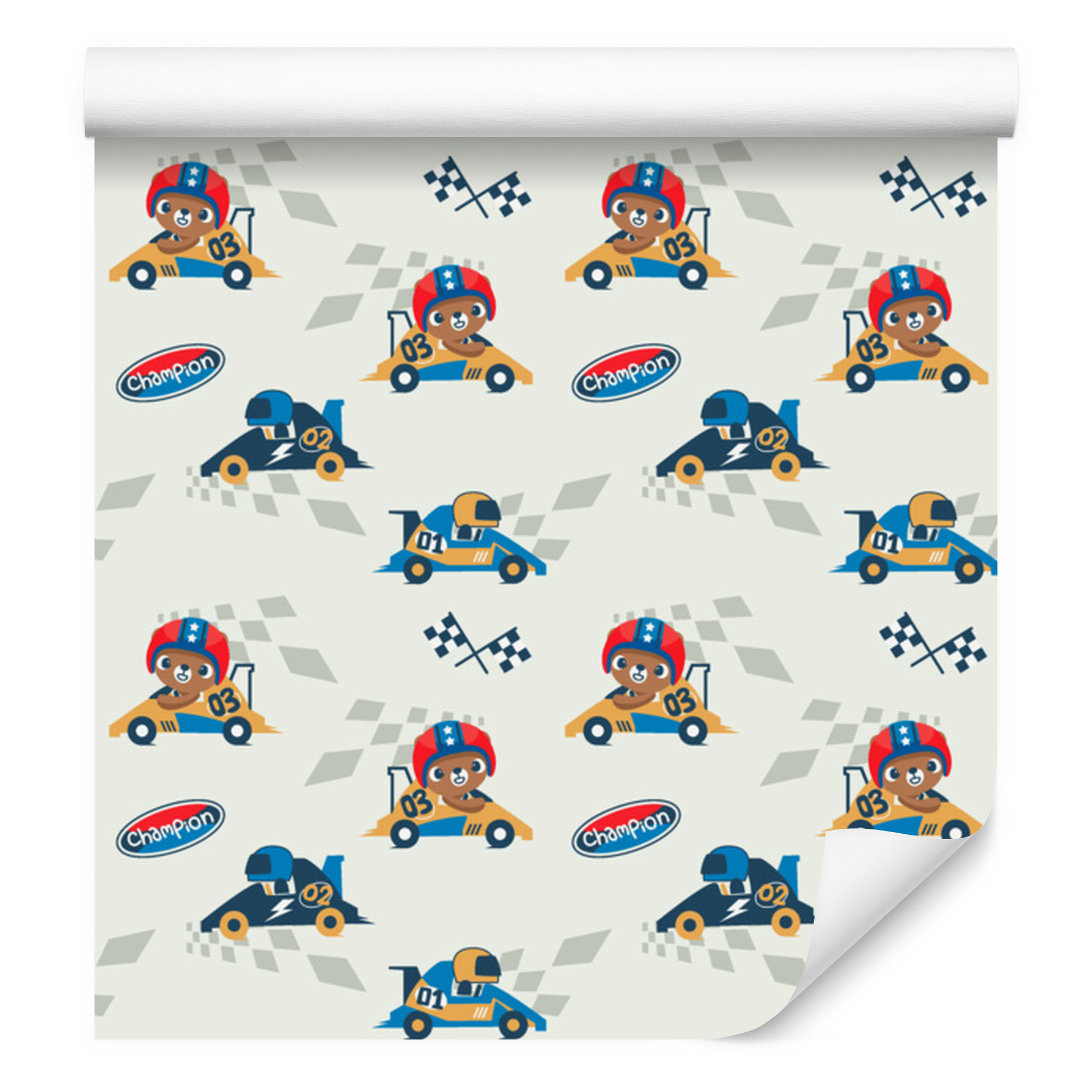 Tapete Mit Rennwagen Und Teddybären Für Wohn- Und Schlafzimmer, 50 X 1000 Cm