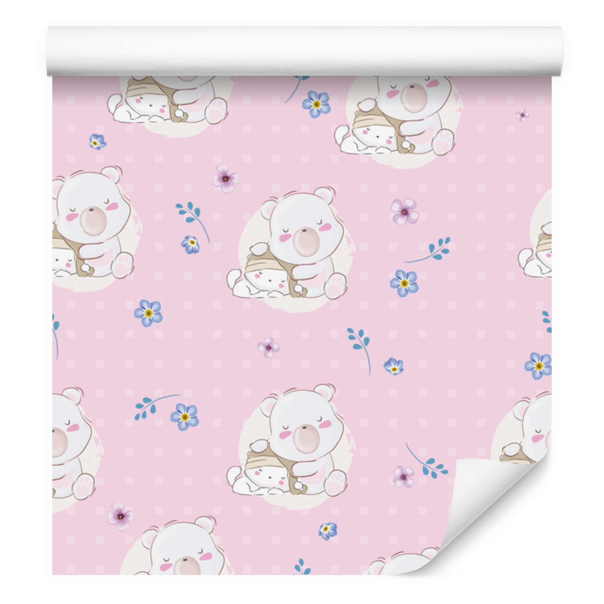 Tapete Mit Schlafenden Teddybären Und Bunten Blumen Für Wohn- Und Schlafzimmer, 50 X 1000 Cm