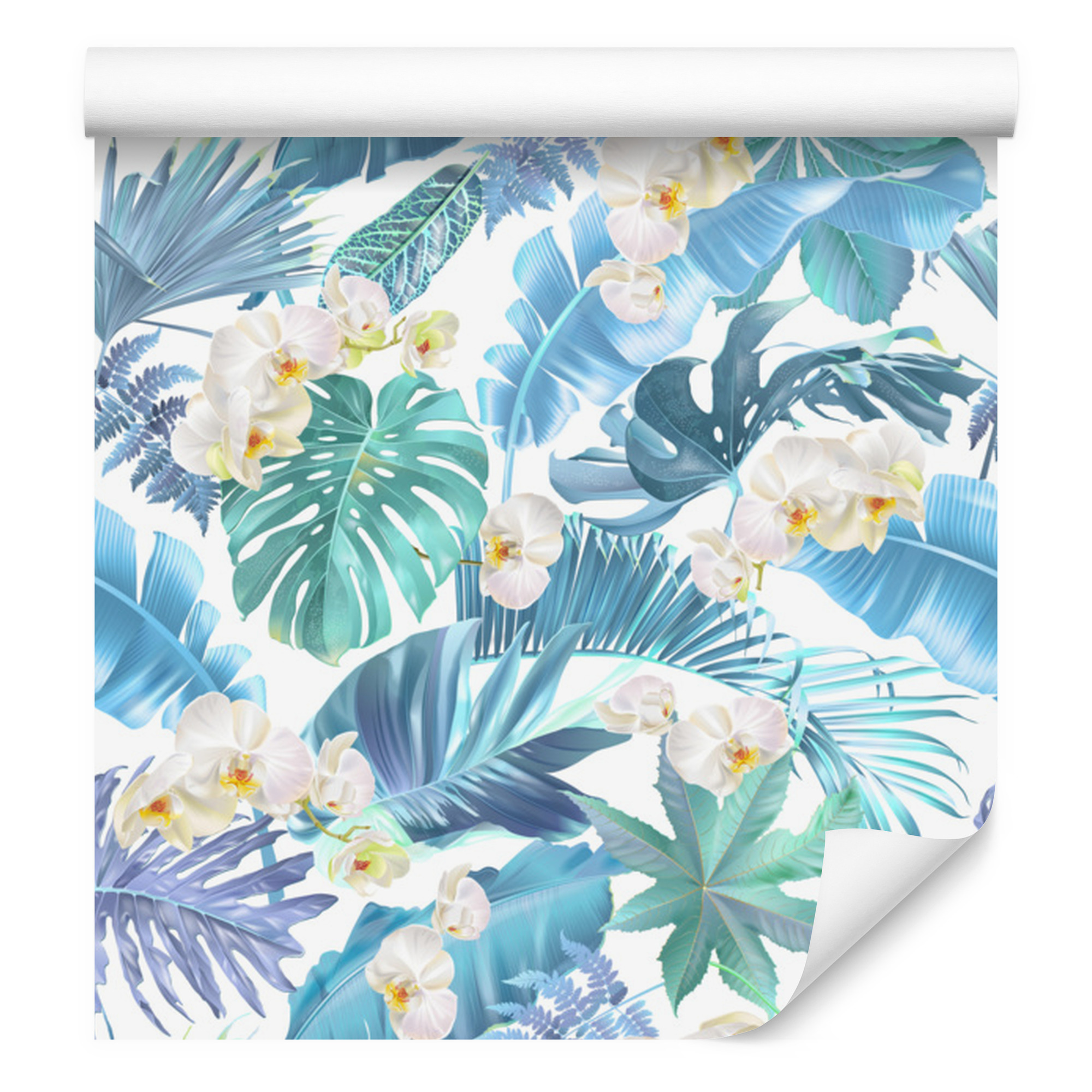 Grüne Tapete Mit Blumen-, Pflanzen- Und Orchideenmotiven Für Wohn- Und Schlafzimmer, 50 X 1000 Cm