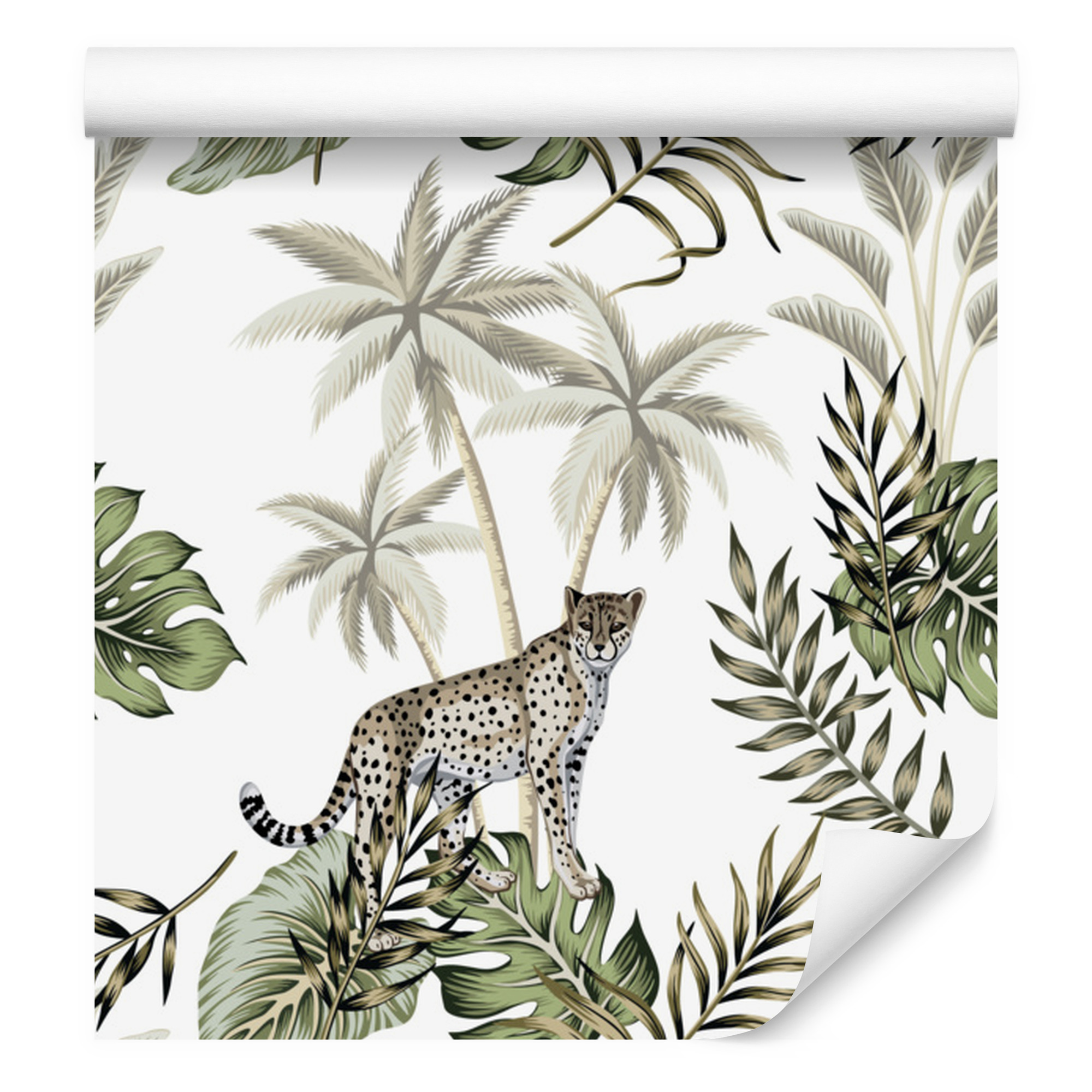 Tapete „wildkatzen Und Blätter“ Für Wohn- Und Schlafzimmer, 50 X 1000 Cm