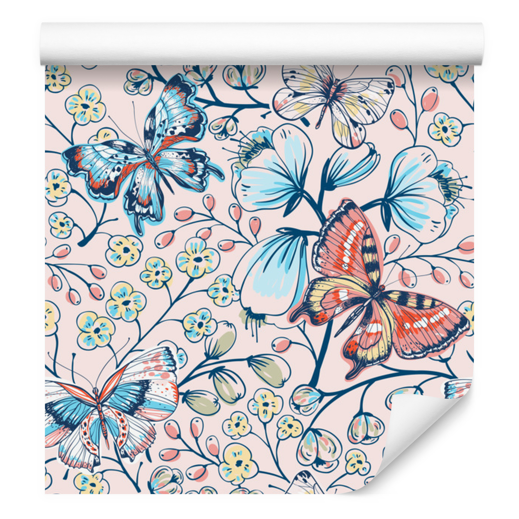 Bunte Schmetterlings- Und Blumentapete Für Wohn- Und Schlafzimmer, 50 X 1000 Cm