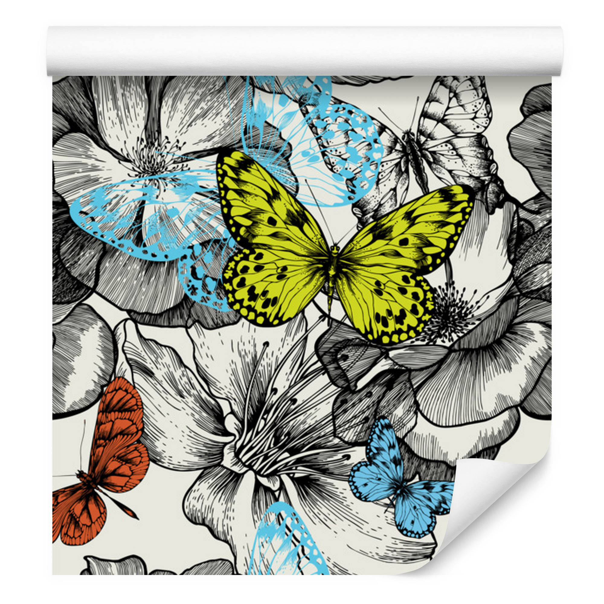 Tapete „schmetterlinge Zwischen Blumen“ Für Wohn- Und Schlafzimmer, 50 X 1000 Cm
