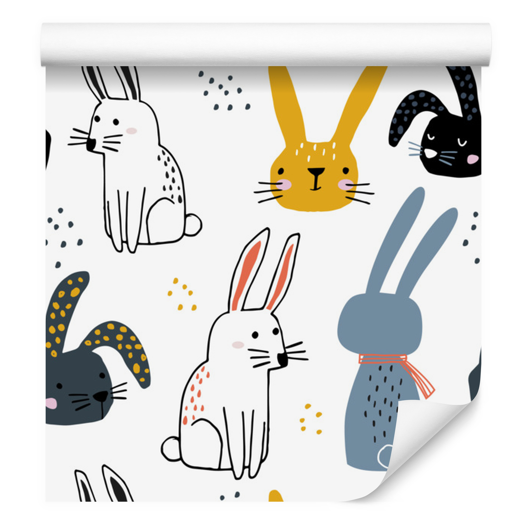 Tapetenmotiv „kaninchen“ Auf Weißem Hintergrund Für Wohn- Und Schlafzimmer, 50 X 1000 Cm