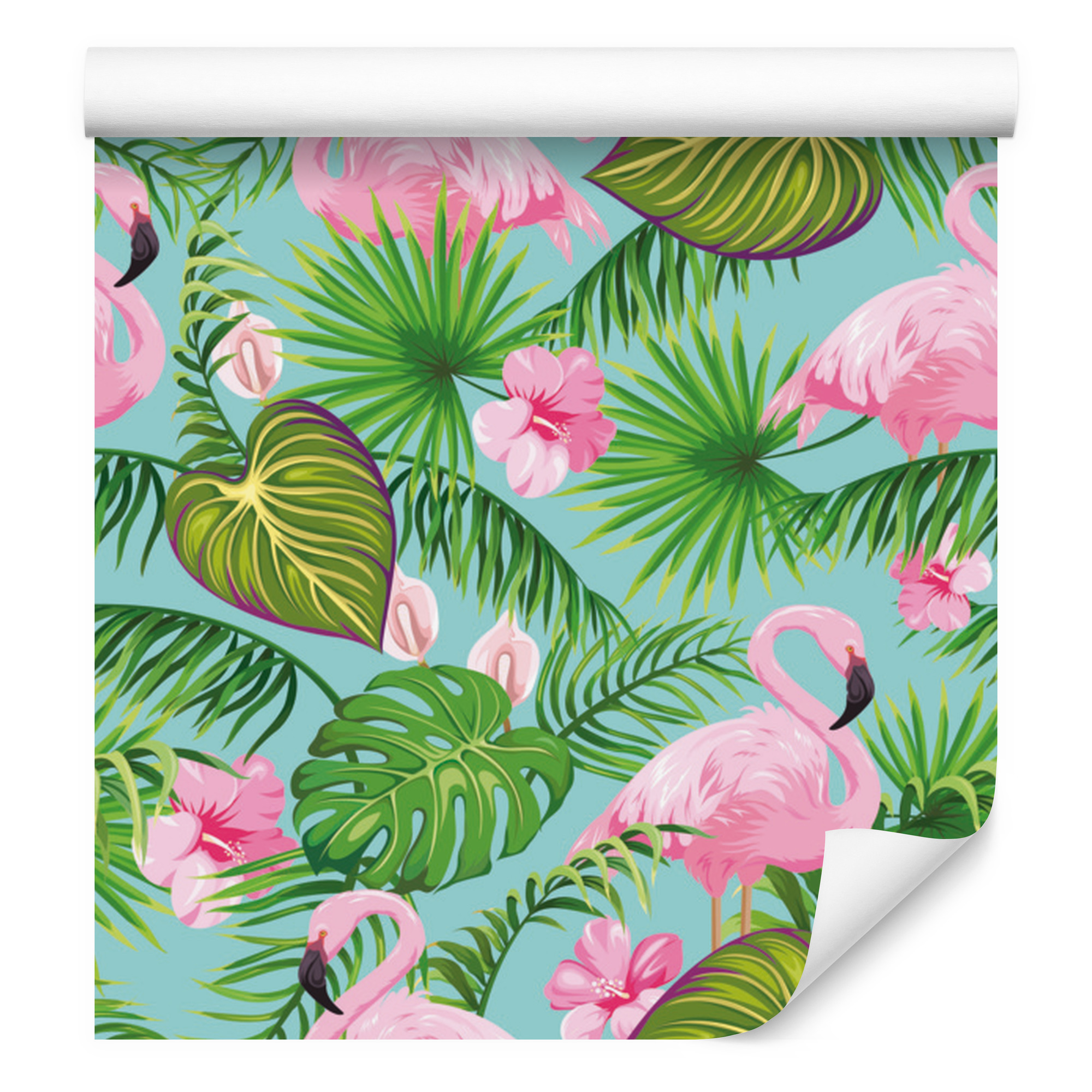 Tapete Mit Flamingos, Blumen Und Tropischen Blättern Für Wohn- Und Schlafzimmer, 50x1000