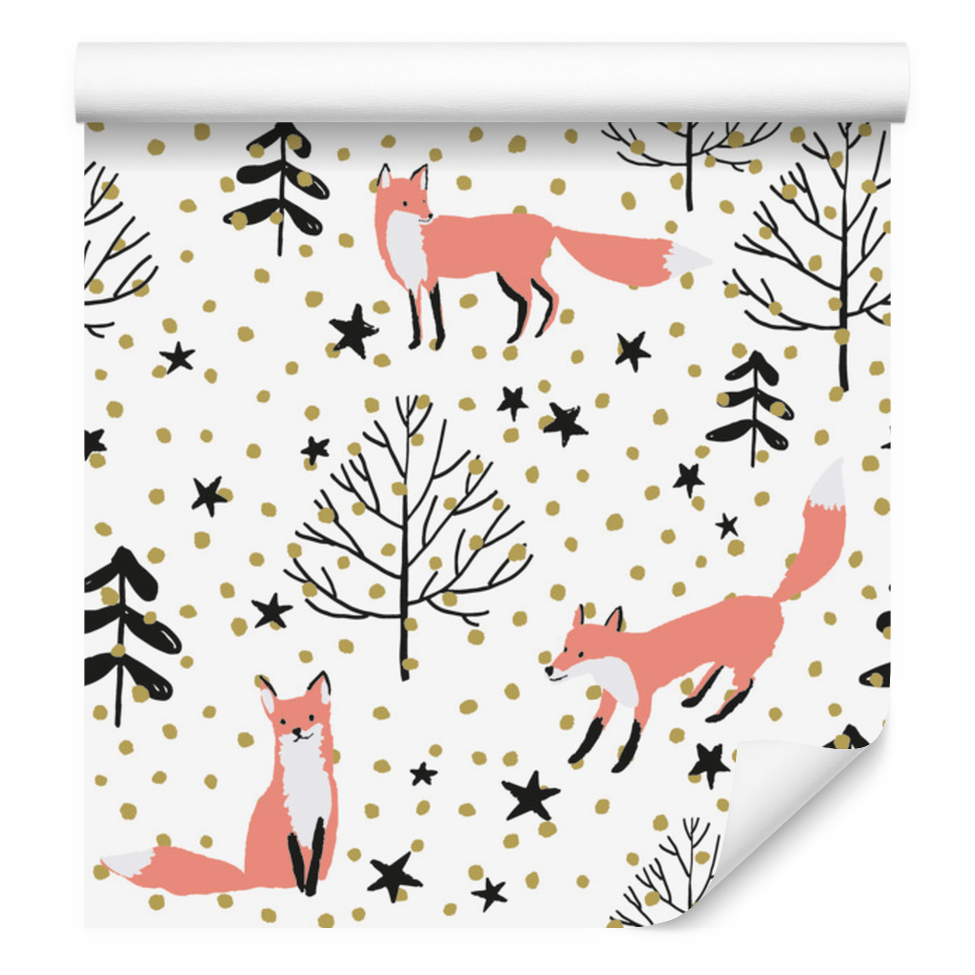 Tapete Mit Gemalten Füchsen Im Wald Für Wohn- Und Schlafzimmer, 50 X 1000 Cm