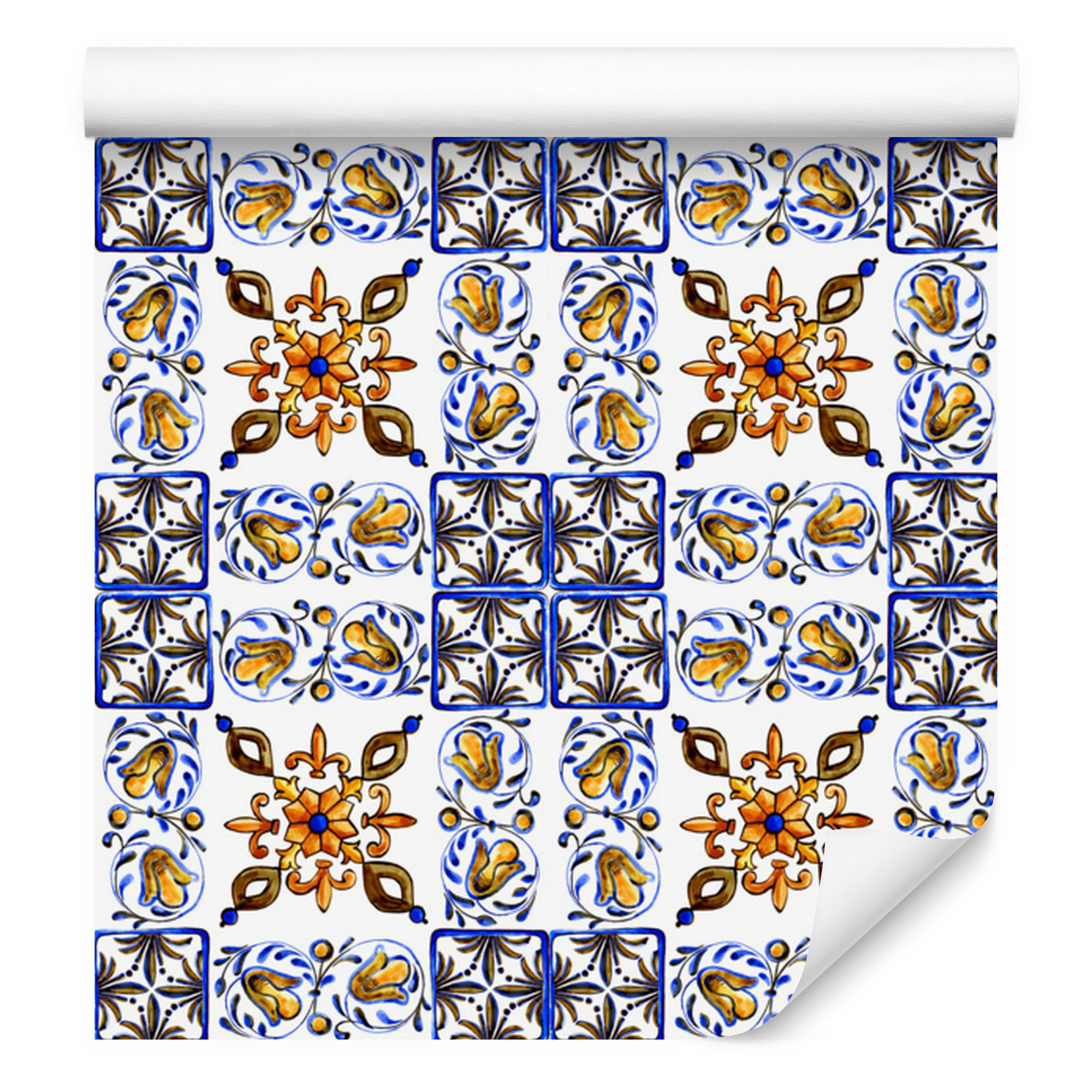 Tapete Mit Mosaikfliesen-motiv Und Blumenmuster Für Wohn- Und Schlafzimmer, 50 X 1000 Cm