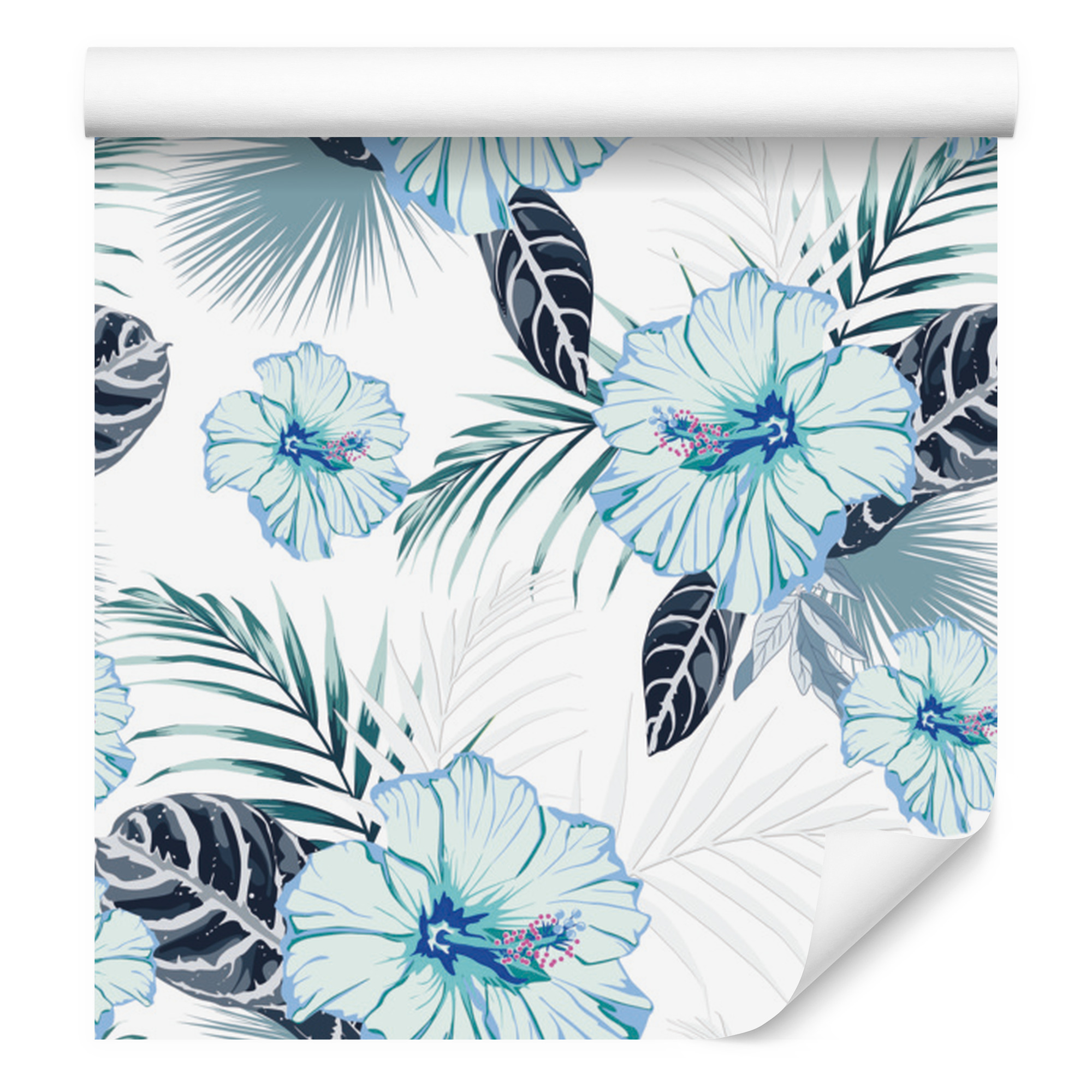 Tapete Mit Hibiskusblüten Und -blättern Für Wohn- Und Schlafzimmer, 50 X 1000 Cm