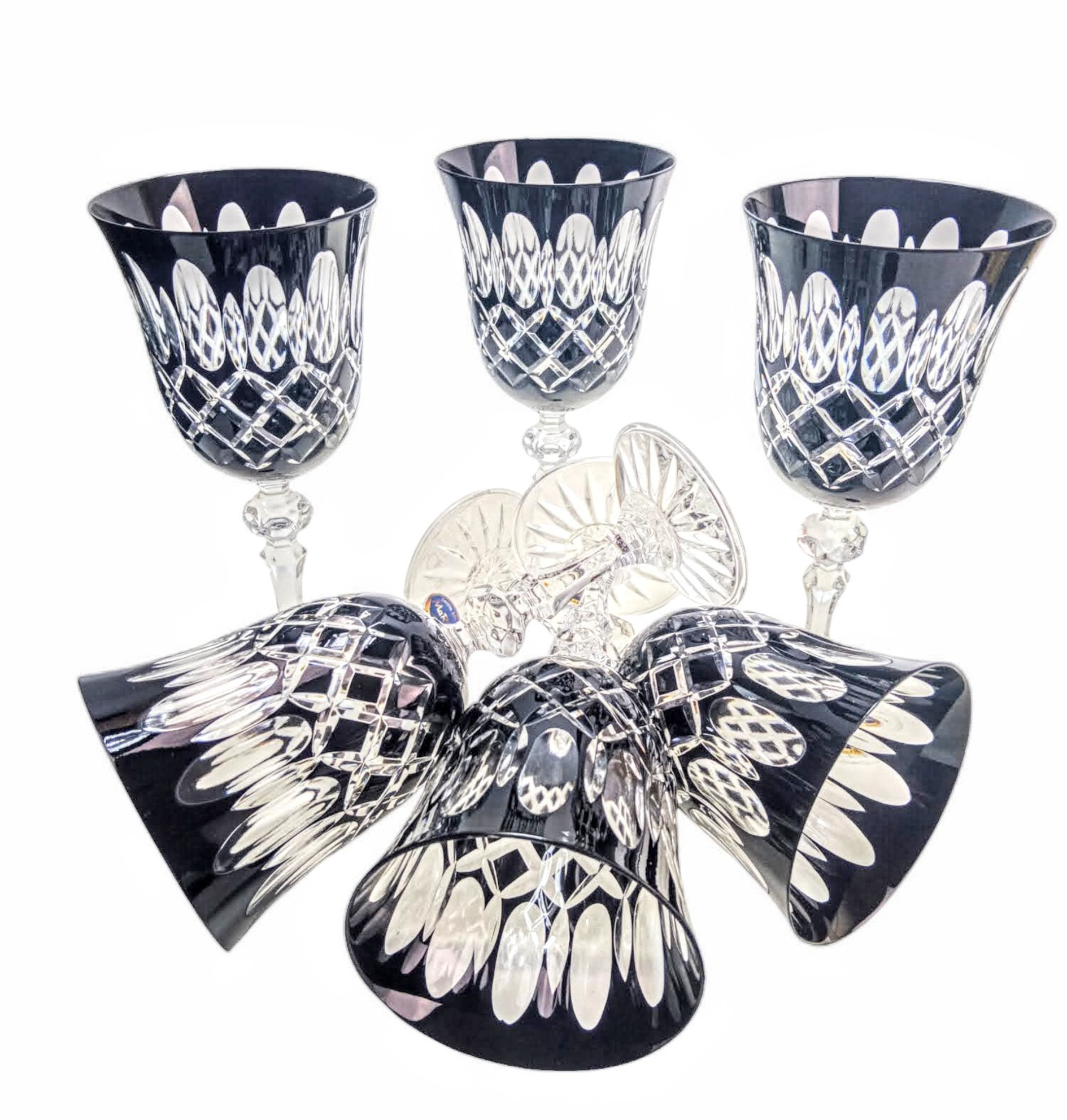 Marika Kristall-weingläser, Schwarz, 6er-set Mit Handdekoriertem Olivenmuster, Fassungsvermögen 220 Ml