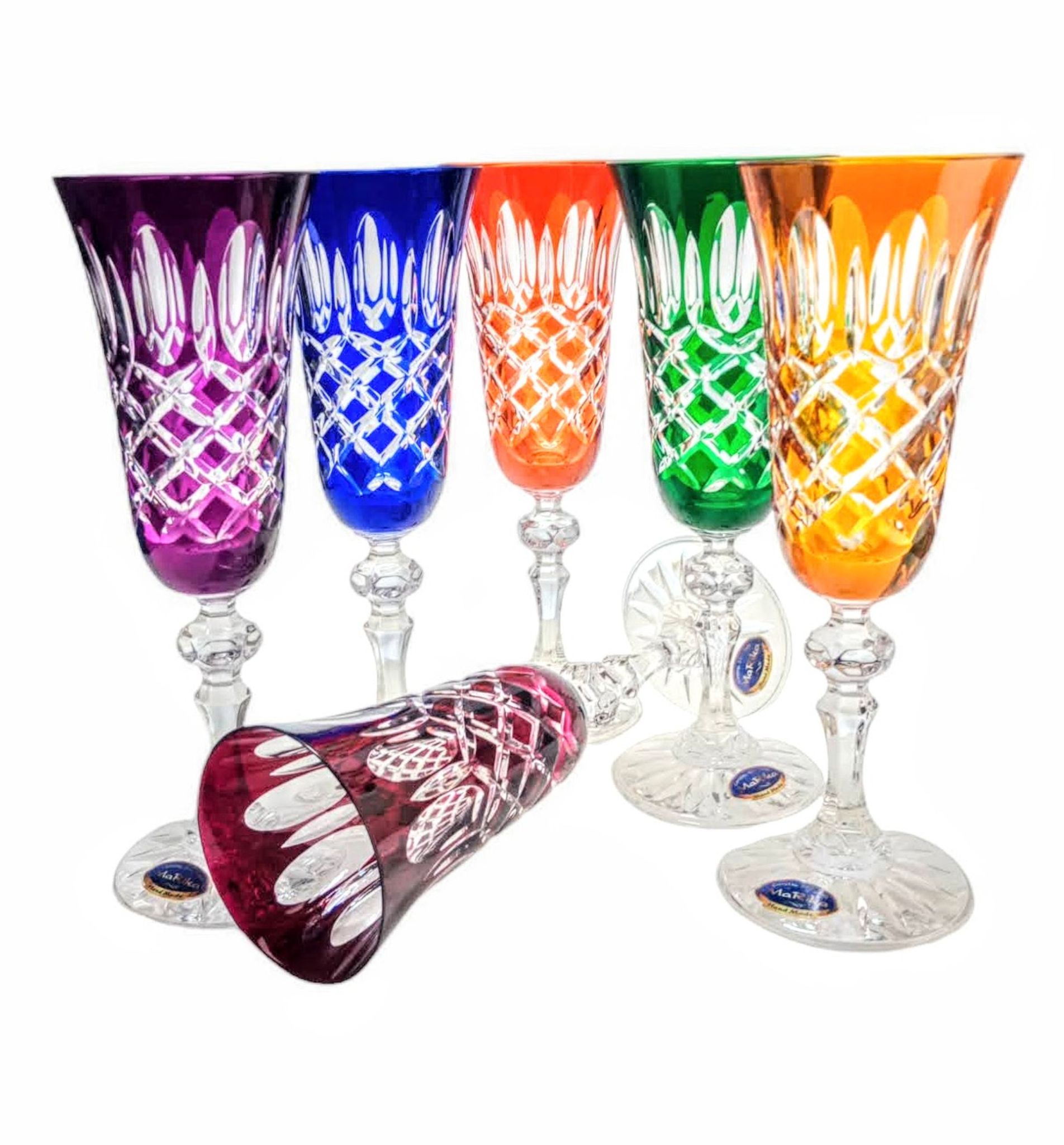Bunte Kristall-champagnergläser 150 Ml, Olivenfarbenes Gitter