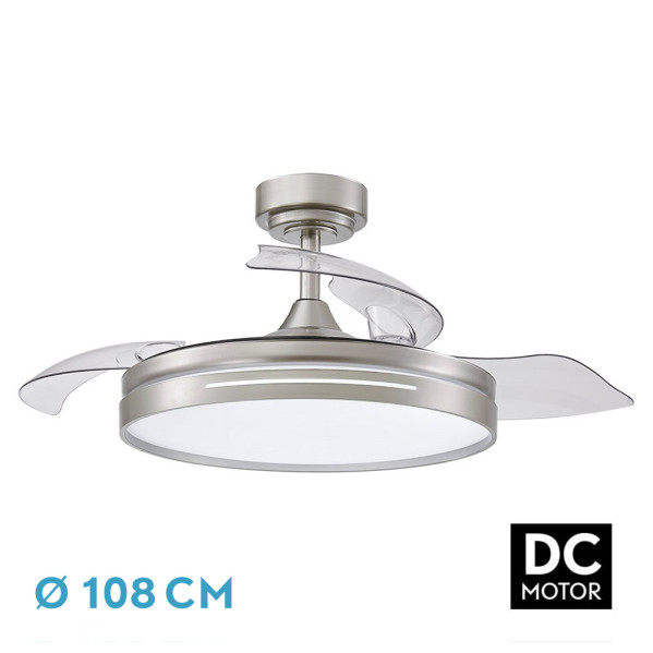 [gebraucht] Fabrilamp Todolampara - Ventilador De Techo Luz Led Dc Micenas Niquel Aspas Desplegable 108d 6 Velocidades Remoto+temporiza+memoria